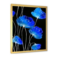 Designart 'A kék virágok részlete a fekete háttérben II. ”Hagyományos keretes művészeti nyomtatás