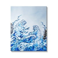 Párhuzamos tigrisek óceánhullámok állatok és rovarok festménygaléria csomagolt vászon nyomtatott fal művészet