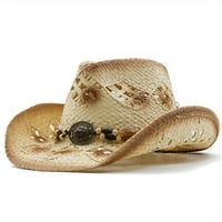 Kalapok alakítható szalma Cowboy kalap W Gyöngyös Trim Band, nyugati Cowgirl, természetes