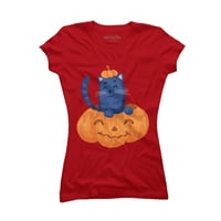 Halloween Macska Egy Tök Juniors Piros Grafikus Pólóban-Az Emberek Tervezése L