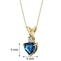 0. CT Heart Shape London Blue Topaz és gyémánt medál 14K sárga aranyban, 18