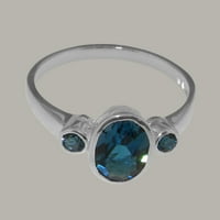 Brit készült hagyományos szilárd 9k fehér arany gyűrű természetes London kék topáz Női ígéret gyűrű - méret opciók-méret