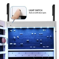 LED ajtóra szerelt ékszer-armoire tükörrel, fiókokkal, fehér
