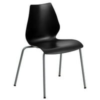 Flash bútorok HERCULES sorozat lb. Kapacitás Fekete Stack szék deréktámasszal és ezüst kerettel