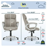 Serta Fabric magas hátsó irodai szék karokkal, lb. Kapacitás, Szürke