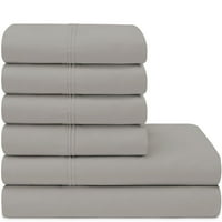 Alpha Cotton Luxury Sateen Thread Count Ágynemű Szett, Királynő, Puha Ezüst, 6 Darabos