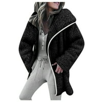 Őszi divat nőknek Egyszínű téli dzsekik nőknek Dupla gyapjú meleg kapucnis kabát laza hosszú ujjú nyitott első felsőruházat