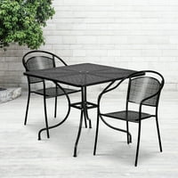 Flash bútorok kereskedelmi minőségű 35.5 négyzet alakú fekete Beltéri-Kültéri acél terasz asztal szett kerek hátsó