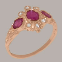 Brit készült 10k Rózsa arany természetes Rubin & köbös Cirkónia női ígéret gyűrű - méret opciók-méret 10.75