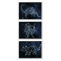 Stupell Industries Night Sky Dinoszaurusz csillagképek Karúfszürke Szürke, amelyet Daphne Polselli keretezett