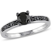 Carat T.W. Fekete gyémánt sterling ezüst eljegyzési gyűrű