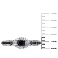 Miabella Carat T.W. Fekete -fehér gyémánt 14K fehér arany halo eljegyzési gyűrű