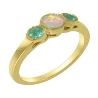 Brit készült 18K sárga arany természetes opál & Emerald Női évforduló gyűrű - méret opciók-méret 8.75