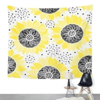 Sárga sziluett napraforgó minta fekete botanikai fényes virágos Wall Art lógó gobelin lakberendezés nappali hálószoba