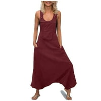 Miluxas Plus Size Jumesuit Női Clearance Női ujjatlan Dungarees laza pamut hosszú Playsuit Jumpsuit nadrág nadrág bor