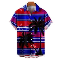 Július 4. Hawaii ing férfiaknak póló gombok hajtóka felső Rövid ujjú póló Laza blúz férfi Retro Bowling ing