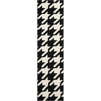 Dhurrie Cherlyn Geometriai Tessellation Gyapjú Terület Szőnyeg, Fekete Elefántcsont, 2 ' 6 4'
