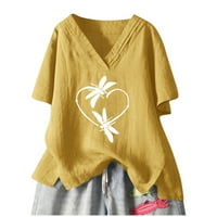 Cethrio nyári ingek Női-Divat Nyári V nyak szabadidős Rövid ujjú nyomtatás blúz felsők sárga