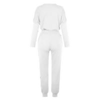 Puntoco Plusz méretű nadrág Clearance, Női kétrészes szilárd felső nadrág szett Hosszú ujjú viselet sportruházat fehér