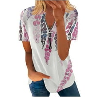 Női felsők és blúzok Rollback Cipzár V nyakú nyári Rövid ujjú póló alkalmi márvány minta grafikus póló felső laza Túlméretezett
