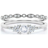 Minimalista 1. Karátos kerek vágott gyémánt Moissanite eljegyzési gyűrű, esküvői gyűrű ezüst fehér arany borítással